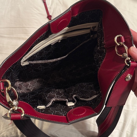 HENRI BENDEL W57TH Large Hobo Striped Guitar Strap Crossbody in Burgundy - Picture 9 of 11